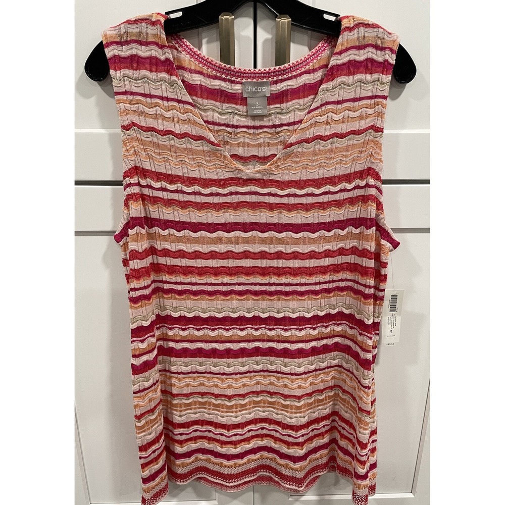 NWT Chico's Sz 3 womens XL Sweater tank sleeveless wavy striped‎ SI13